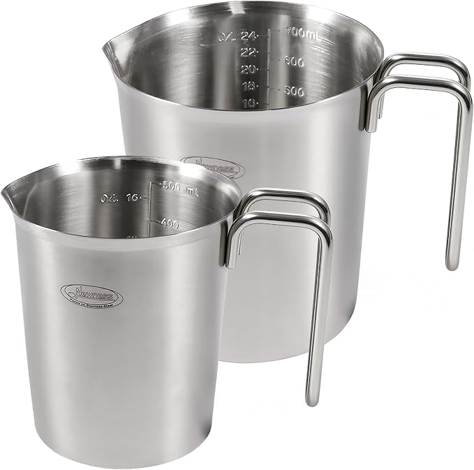 Newness 2-Pack Stainless Steel Measuring Cups Set, Metal Measuring Cup | (3 Marking Including Cup/ML/Oz Scale)(2 & 3 Cup) Metal Measuring Cup with Handle For Prepping, Baking and Cooking, Dishwasher