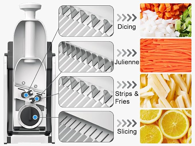 Safe Mandoline Slicer for Kitchen, 5 in 1 Vegetable Food Chopper for Potato | Potato Slicer, French Fry Cutter, Food Chopper, Adjustable Thickness 0.1-8 mm, Fast Meal Prep, with Peeler/Cleaning Brush