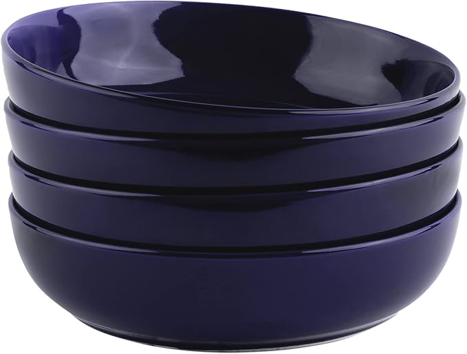 KooK Pasta Bowl, Salad Bowls, Soup, Serving Bowls, Ceramic, Large Capacity, Microwave & Dishwasher Safe, Set of 4, 40 Oz, (Cobalt)