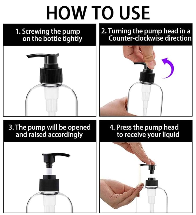 Empty Plastic Pump Bottles Dispenser 2 Pack 32oz/ 1 Liter Portable Clear BPA-Free Cylinder Shampoo Lotion Hand Pump Bottle Durable Refillable Containers (Clear, 32 Oz, 2 Pack)