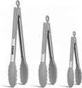 Kitchen Tongs, Stainless Steel Cooking Tongs with Silicone Tips, 600ºF High Heat-Resistant Non Scratch Locking Tongs for Cooking BBQ Grilling Air Fryer Pans, Set of 3(7" 9" and 12") Light Grey