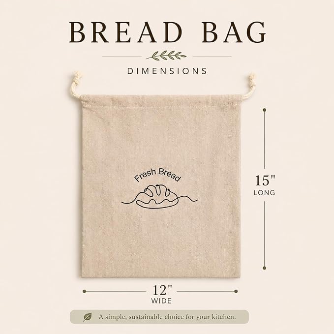 3-Pack Linen Bread Bags for Homemade Bread – Reusable Bread Storage Bags with Inner Lining – 12"x15" Sourdough Bread Bags – Eco-Friendly Baking Supplies & Gifts for Home Bakers by Simply H&K