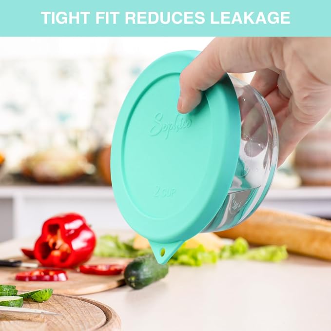 SOPHICO Round Silicone Lids Replacement for Pyrex/Anchor Hocking Glass 6Pk | Food Grade Silicone, Leakproof、Airtight Lids, Dishwasher Microwave Safe