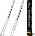 HOTEC Kitchen Tweezers Tongs Stainless Steel Professional Chef Tweezers, Set of 2-12inch Extra-Long Food Tongs for Cooking,Grill and Baking