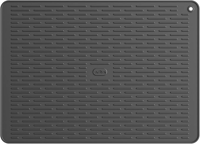 ME.FAN Silicone Dish Drying Mat for Kitchen Counter, Dish Drying Pad for Sink, Refrigerator or Drawer, Countertop Protection Pad XL - 23''×17'' - Black