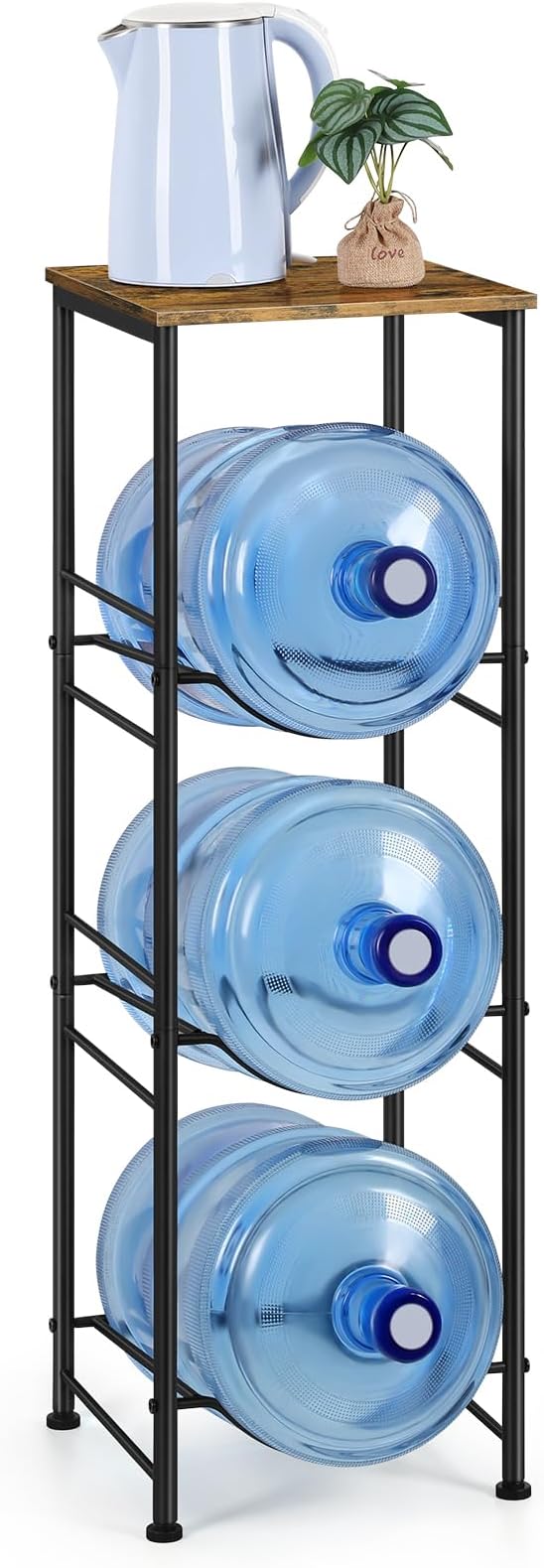 OYEAL 5 Gallon Water Bottle Jug Holder 3-Tier Water Bottle Holder Organizer with Top Shelf, Heavy Duty Water Dispenser Stand Rack for Kitchen Living Room Office, Rustic Brown