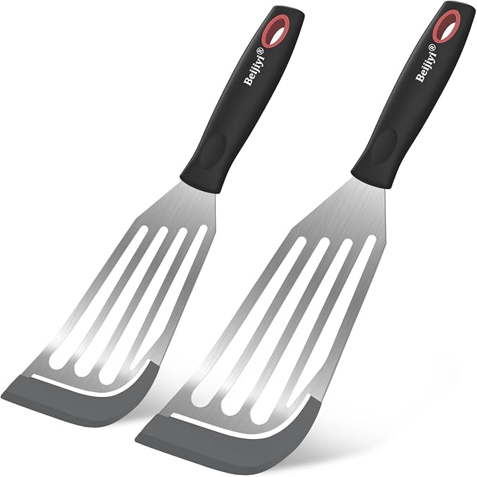 Beijiyi 2-Piece Silicone Fish Spatula for Nonstick Cookware, Heat Resistant | BPA Free, Flexible & Thin Edge, Scratch-Free, Slotted Turner, Kitchen Use, Cooking Flipper for Egg, Pancake, Dishwasher Safe