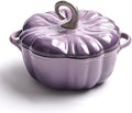 Pumpkin Cocotte Cast Iron Dutch Oven With Lid - Non-Stick Cooking Pot for Stew and Soup - Serves 3-5 - Halloween Thanksgiving Decor Gift (Purple)