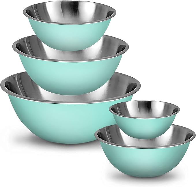 WHYSKO Stainless Steel Mixing Bowls Set, 5-Piece Meal Prep & Food Storage | .75, 1.5, 3, 4 & 5 Quart Metal Mixing Bowls Set for Prep, Serving, Baking & Food Storage, Ecofriendly, Dishwasher Safe, Blue