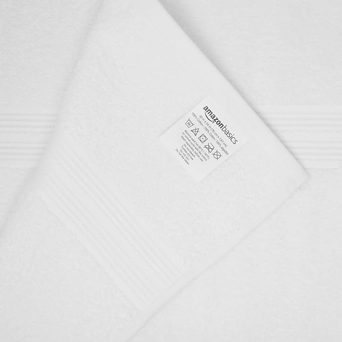 Amazon Basics 6-Piece Oversized Highly Absorbent Fade-Resistant Towel Set, 100% Cotton Towels for Bathroom, Soft, 2 Bath Towels, 2 Hand Towels, 2 Washcloths, White