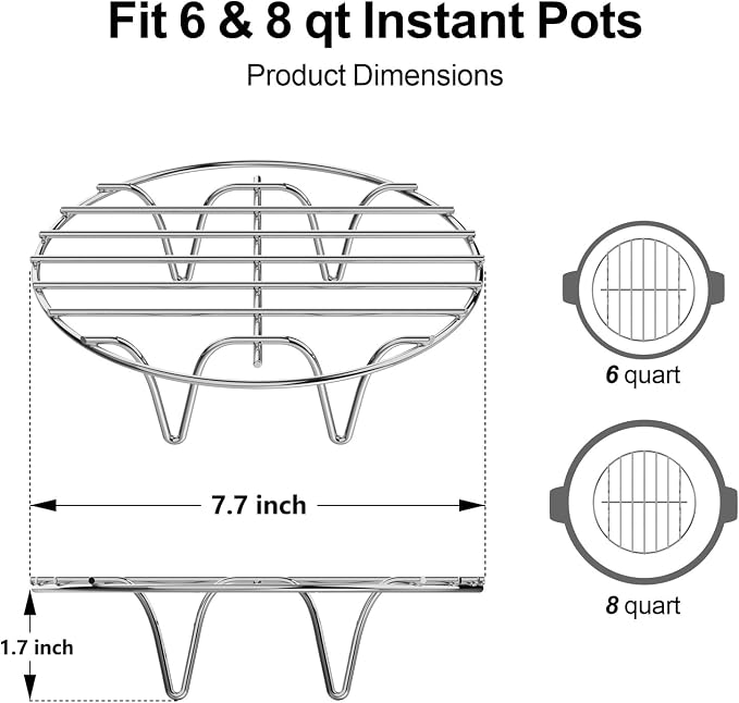 Instant Pot Steamer Rack - Stainless Steel Instant Pot Accessories, 2 Pack Steam Rack for 6, 8 Qt Pressure Cooker, Cooking Cooling Steaming Baking Rack 7.7''