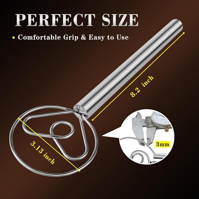 TEEVEA Danish Dough Whisk Stainless Steel for Sourdough Bread | Dutch Dough Hook, Replaces Hand Mixer and Spoon, Bread Baking Tool, Food Grade Rust Resistant Steel, Non-Stick, Easy to Clean