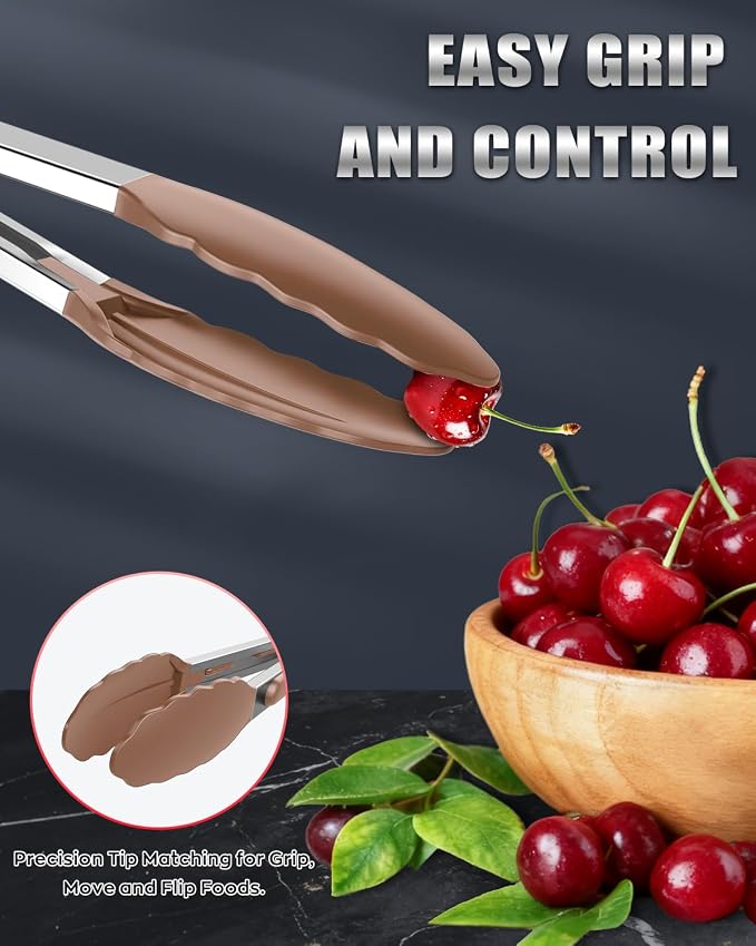 Good Grip Cooking Tongs with Silicone Tips, Set of 3-7" 9" and 12" | 600ºF Heat Resistant, 5-Layer Heavy Duty Stainless Steel, Pull Lock, Non Stick - Kitchen Tongs for Salad, Cooking and Frying