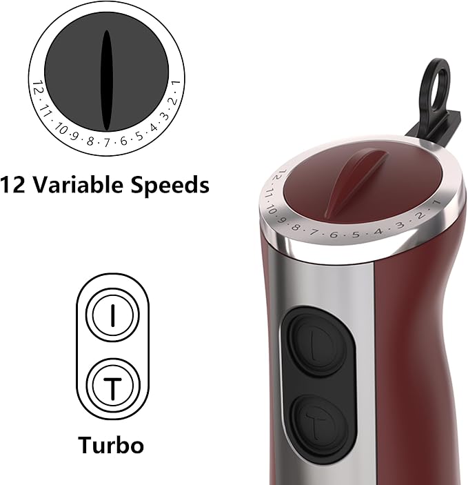 Immersion Blender, Corded Electric Stick Mixer, 1000W Dual-Speed Motor, 12 Adjustable Speeds, Comes with a Measuring Cup, Suitable for Baby Food, Purees, and Soups