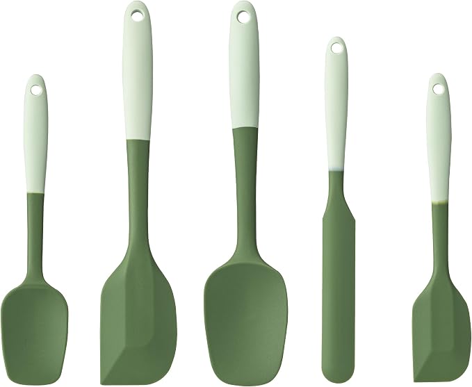 Silicone Spatula Set,5 Piece Food Grade Rubber Spatulas,Double-Green | Spatulas Silicone Heat Resistant for Baking,Cooking,and Mixing High Heat Resistant Non Stick Dishwasher Safe BPA-Free