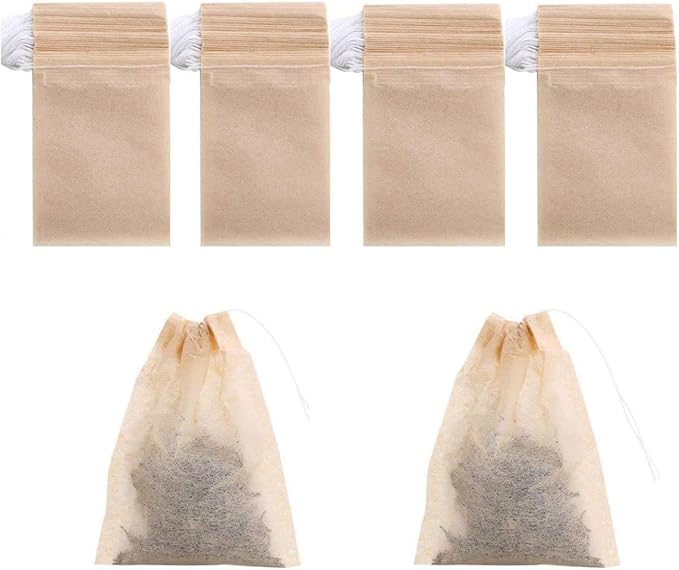 200 Pack Disposable Drawstring Tea Filter Bags, 8 x 10cm Natural Color | Empty Bag Paper Tea Infuser Safe & Natural Unbleached Drawstring for Loose Leaf Tea