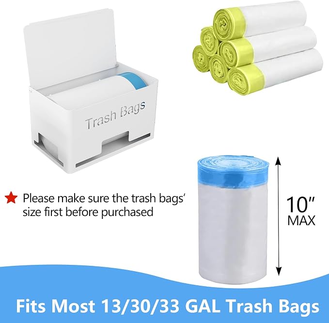 STWWO Large Trash Bag Holder, Garbage Bag Dispenser Roll Holder, White | Trash Bag Storage Organizer for Kitchen Laundry Room Under Sink, Metal Trash Bag Holder Dispenser Wall Mounted /Freestanding