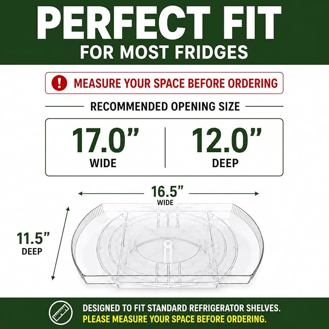 NOSTA Home Rotating Lazy Susan for Refrigerator - Square Lazy Susan - Refrigerator Lazy Susan Organizer - Rotating Fridge Organizer - Large (16.5x11)