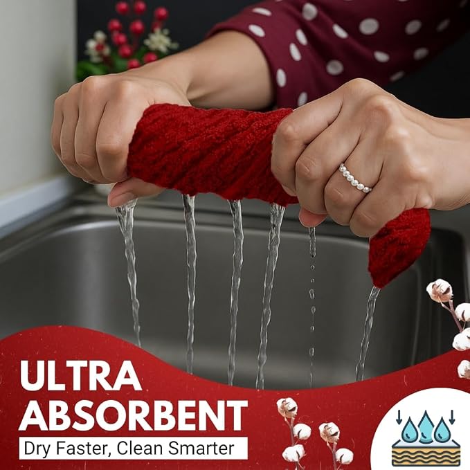 Infinitee Xclusives Premium Kitchen Towels - [Pack of 12] 100% Cotton Kitchen Hand Towels (15 x 25 Inches) - Dish Towels for Kitchen |Passionate Red|
