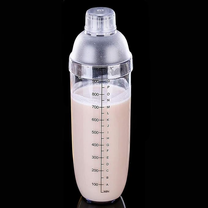 2 Pcs Plastic Cocktail Shaker,Drink Mixer Hand Shaker Cup with Scales,Transparent (33 oz / 1000cc)