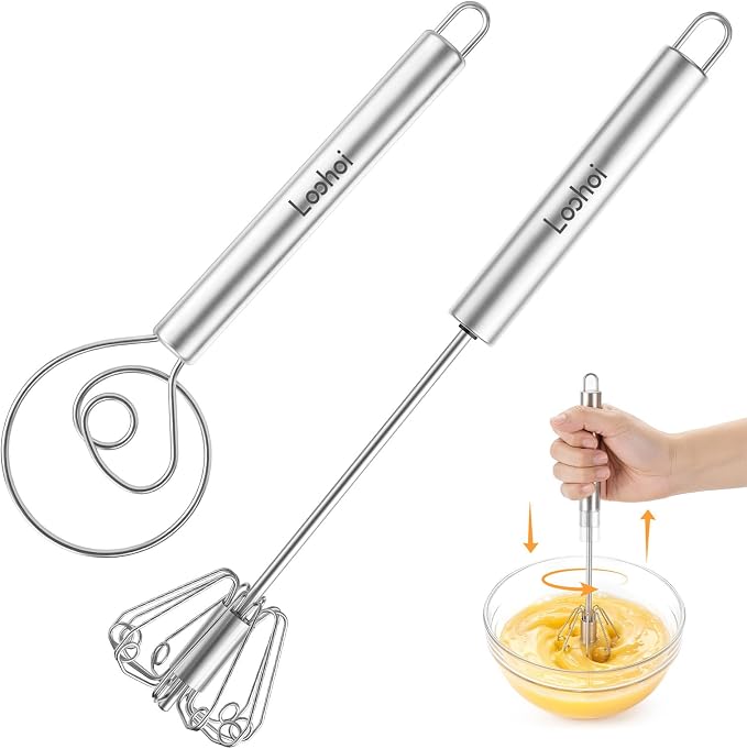 Danish Dough Whisk & Egg Whisk Set for Sourdough Bread, 12 inch | Bread Dough Mixer for Sourdough, Pizza, Batter, Eggs & Cream, Heavy Duty Baking Whisks, Kitchen Gadgets