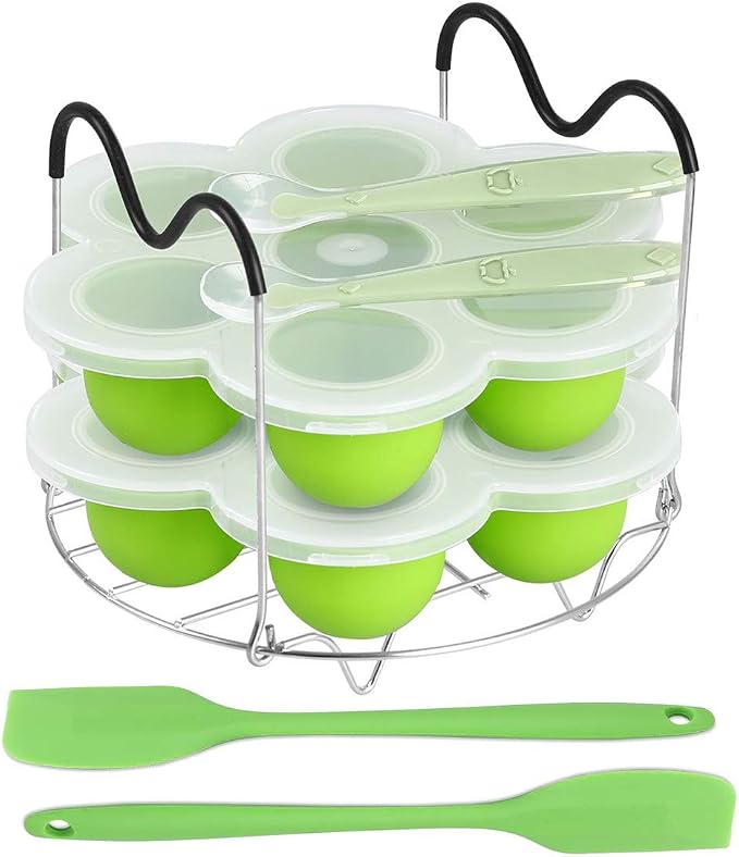 7PCS Silicone Egg Bites Mold Set with Steamer Rack for 6qt 8qt Instant Pot | Includes 2 Spoons and 2 Spatulas for Meal Prep, Breakfast Recipes, Steaming, Baking, and Convenient Homemade Egg Snacks