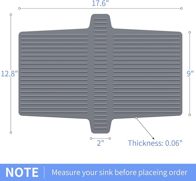 Bligli Silicone Sink Divider Mat, Large Durable Sink Saddle Pad with No Suction Cup, Kitchen Divided Sink Protector Mat for Glassware Dishes, Easy to Clean and No Smell, 12.8" x 17.6" (Grey,1 PACK)
