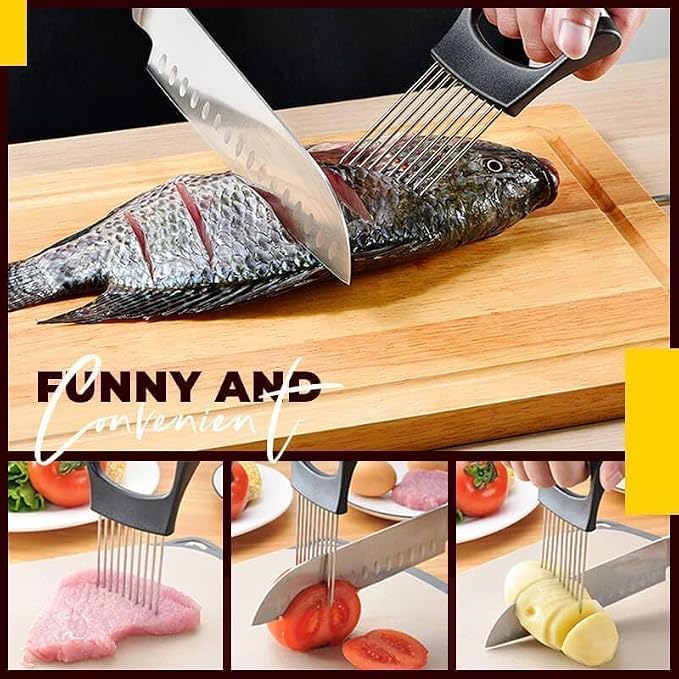 Stainless Steel Onion Slice Holder, Lemon Slicer Vegetable Cutter, Chopper Slicing Assistant Tool for Meat, Onion, Potato, Tomato Home Kitchen Tools (C-2 PCS)