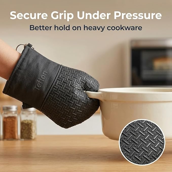 Xlnt Extra Long Oven Mitts (Black) | Teflon EcoElite Water Repellent | Heat Resistant for Oven Cooking, Grill & BBQ | Non Slip Gloves with Teflon EcoElite Finish, Cotton Lining & Hanging Loop