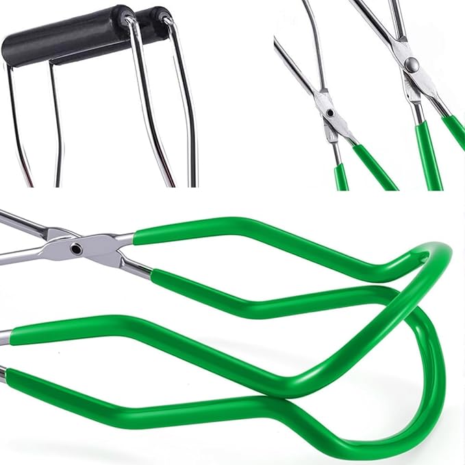 Canning Jar Lifter Tongs - Stainless Steel Jar Lifter with Rubber Grips | Slip Wide-Mouth Clip for Kitchen Restaurant, Green