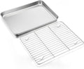 Stainless Steel Baking Sheet with Rack Set, E-far 12.4”x9.7” Cookie Sheet Broiling Pan for Oven, Rimmed Metal Tray with Wire Rack for Cooking/Baking/Cooling/Bacon, Non-toxic & Dishwasher Safe
