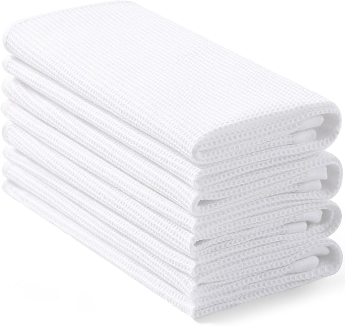 Homaxy 100% Cotton Waffle Weave Kitchen Towels, 4 Pack, White | Soft and Absorbent Dish Towels, 16 x 26 Inches Quick Dry Hand Towels
