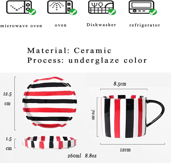 Espresso Cups Ceramic Coffee Mug Series European Striped Dot Coffee Cup And Saucer Mug Cake Plate Afternoon Tea Set Tea Cup And Saucer,Redblack