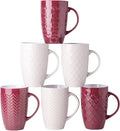 AmorArc 20 oz Large Coffee Mugs Set of 6, Tall Ceramic Coffee Cups | 3 Assorted Designs, Embossed Ceramic Coffee Mugs with Large Handle for Coffee/Tea/Cappuccino, Dishwasher&Microwave Safe