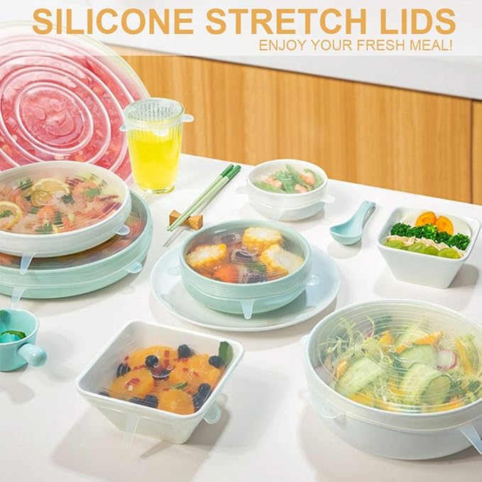 LELE LIFE 4 Pack Same Size Silicone Stretch Lids, Thicker Reusable Sturdy Silicone Container Cover, Expandable Food Storage Covers, Dishwasher and Freezer Safe, 4.53in(11.5cm)