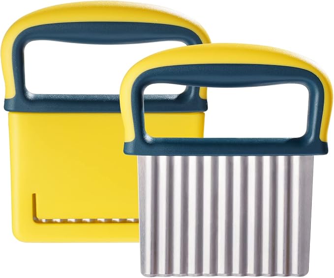 2 Pcs Crinkle Cutter Knife, Potatoes Crinkle Fry Cut and Vegetable Cutter for Veggies, Stainless Steel Carrot Slicer Yellow