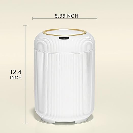 Automatic Motion Sensor Bathroom Trash Can with Lid,White and Gold | 3 Gallon Touchless Trash Bin,Auto Plastic Electric Garbage Cans Small White waste basket for Office, rv, Bedroom, Living Room