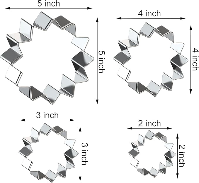 Sunflower Cookie Cutter Set Large - 5 Inch, 4 Inch, 3 Inch, 2 Inch - Sun Cookie Cutters Shapes Molds - Stainless Steel