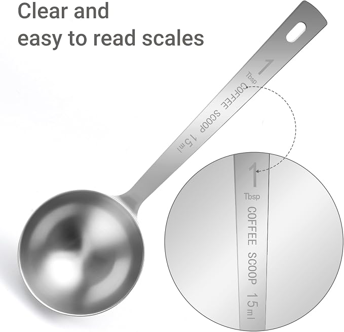 4Pcs 1 Tbsp 15ml Stainless Steel Long Handle Coffee Measuring Scoop | Stainless Steel, Precise 1 Tbsp Measure, Long Handle, For Ground Coffee Tea Spice Powder, Dishwasher Safe, Multi-Use Scoop