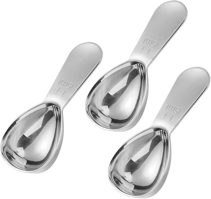 3 Pack 15ml (1 Tablespoon) 304 Stainless Steel Coffee Scoop, Short Handle Measuring Spoon for Ground Coffee/Beans, Fits in Canisters (3)