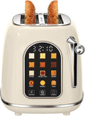 Mecity Toaster 2 Slice, Touch Screen Wide Slot Retro Toaster For Breads Bagel Muffin Waffle, House Warming Gift New Home, 120V 825W, Cream Color