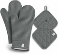 Extra Long Silicone Oven Mitts and Pot Holders Sets | Heat Resistant 500°F BPA-Free Food Grade Silicone Hot Pads & Kitchen Mittens | 4-Piece Set of Oven Gloves & Potholders for Kitchens- Gray