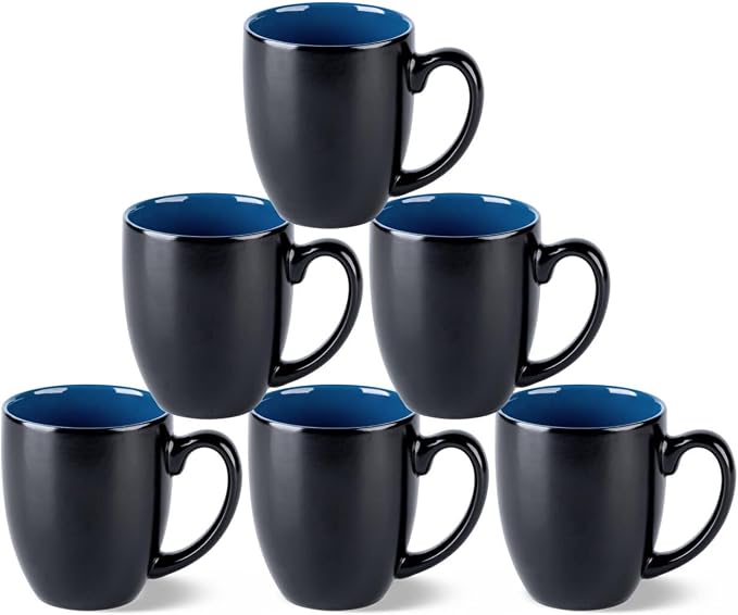 GBhome 12 oz Coffee Mugs Set of 6, Ceramic Coffee Cups- Blue