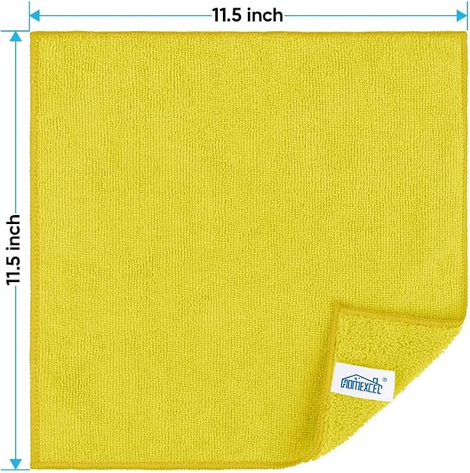 HOMEXCEL Yellow Microfiber Cleaning Cloth, 24 Pack Premium Microfiber Towels for Cars, Lint Free, Highly Absorbent, Reusable Cleaning Rags for Car, Household, Kitchen, Window, 11.5"X11.5"