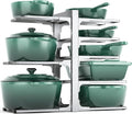 MUDEELA 8-Tier Heavy Duty Pots and Pans Organizer, 15.83" H Sliver | Adjustable pot rack, Holds frying pans and cast iron skillets, Heavy-duty steel. Fits under cabinet, Easy Assembly