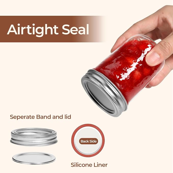 ComSaf 8 oz Mason Jars Bulk Set, 24 Pack Small Regular Mouth Jars with Lids | BPA-Free Materials, Half-Pint Portions, Small Jam, Jelly, Honey Sample, Spice Rack, DIY Candles, For Big Canning Project