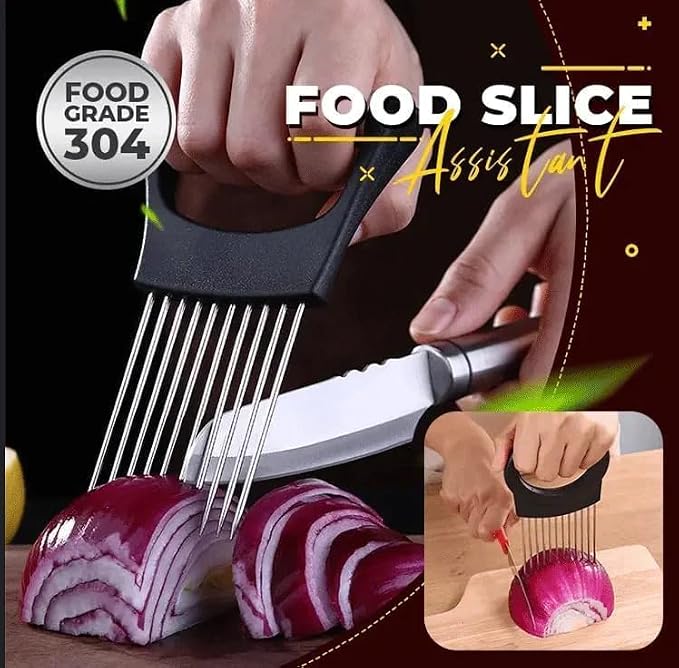 Stainless Steel Onion Slice Holder, Lemon Slicer Vegetable Cutter, Chopper Slicing Assistant Tool for Meat, Onion, Potato, Tomato Home Kitchen Tools (C-2 PCS)