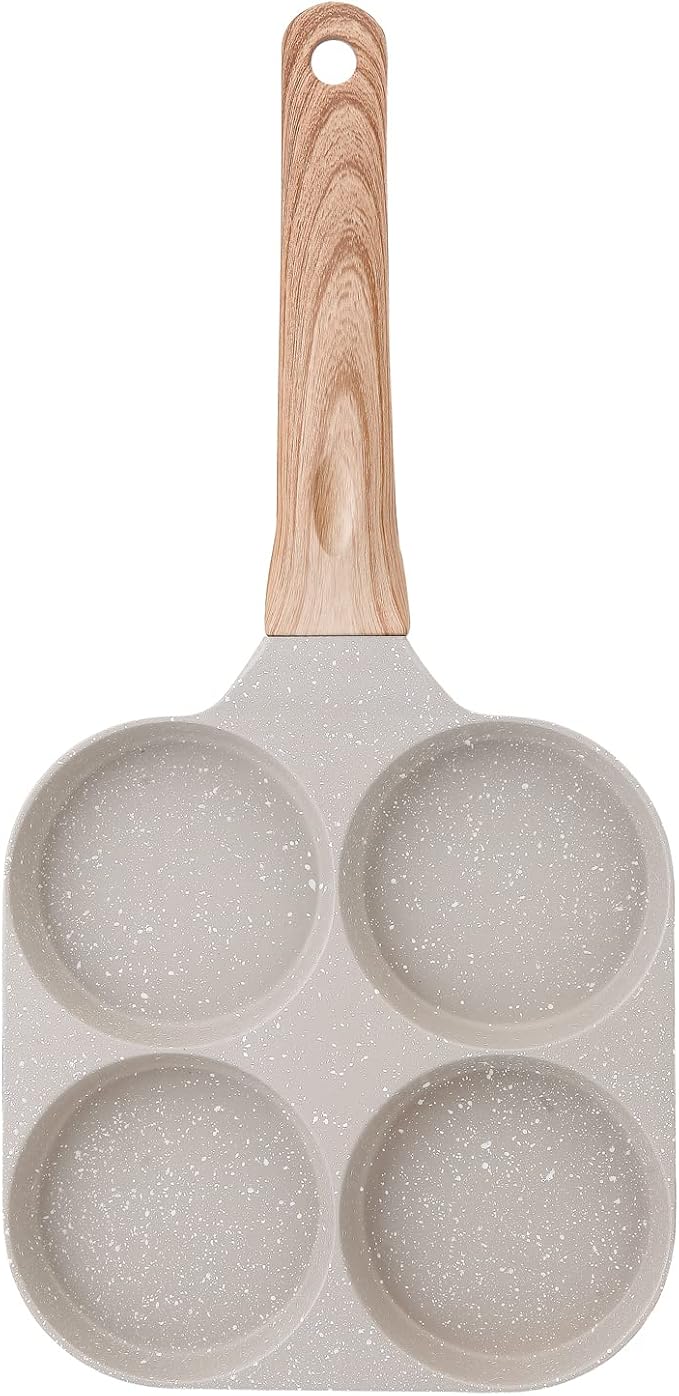 Four-Cup Fried Egg Pan, Medical Stone Non-Stick Frying Pan for Breakfast,Divided Skillet Suitable Gas Stove and Induction Cooker (3-inch eggs) White