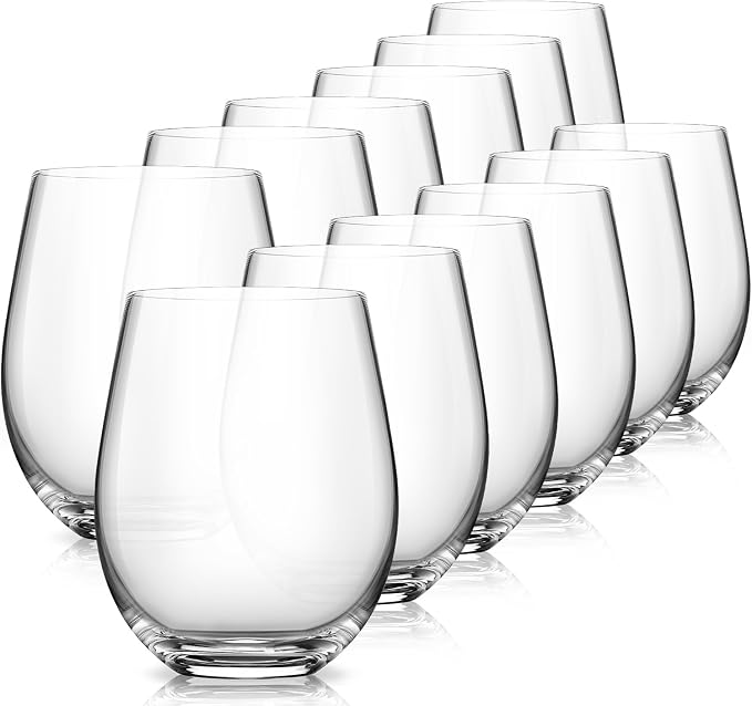 Stemless Wine Glasses Set of 12, 15oz Red White Wine Glass, No Stem | Glassware, Sturdy Drinking Glass, Home Bar, Daily Use, Hosting, Evening Party, Birthdays, Housewarming