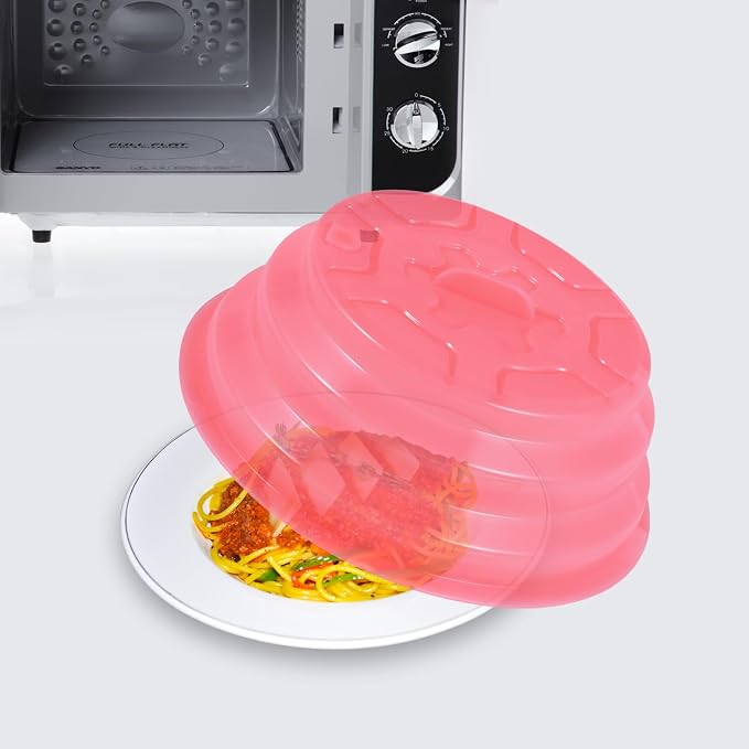 Collapsible Silicone Microwave Plate Cover for Food, Dishwasher Safe and BPA Free, Red, 11”